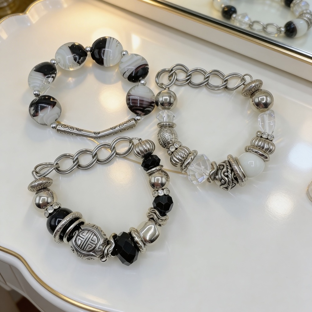 Midnight Elegance Black & Silver Charm Bracelets bundle